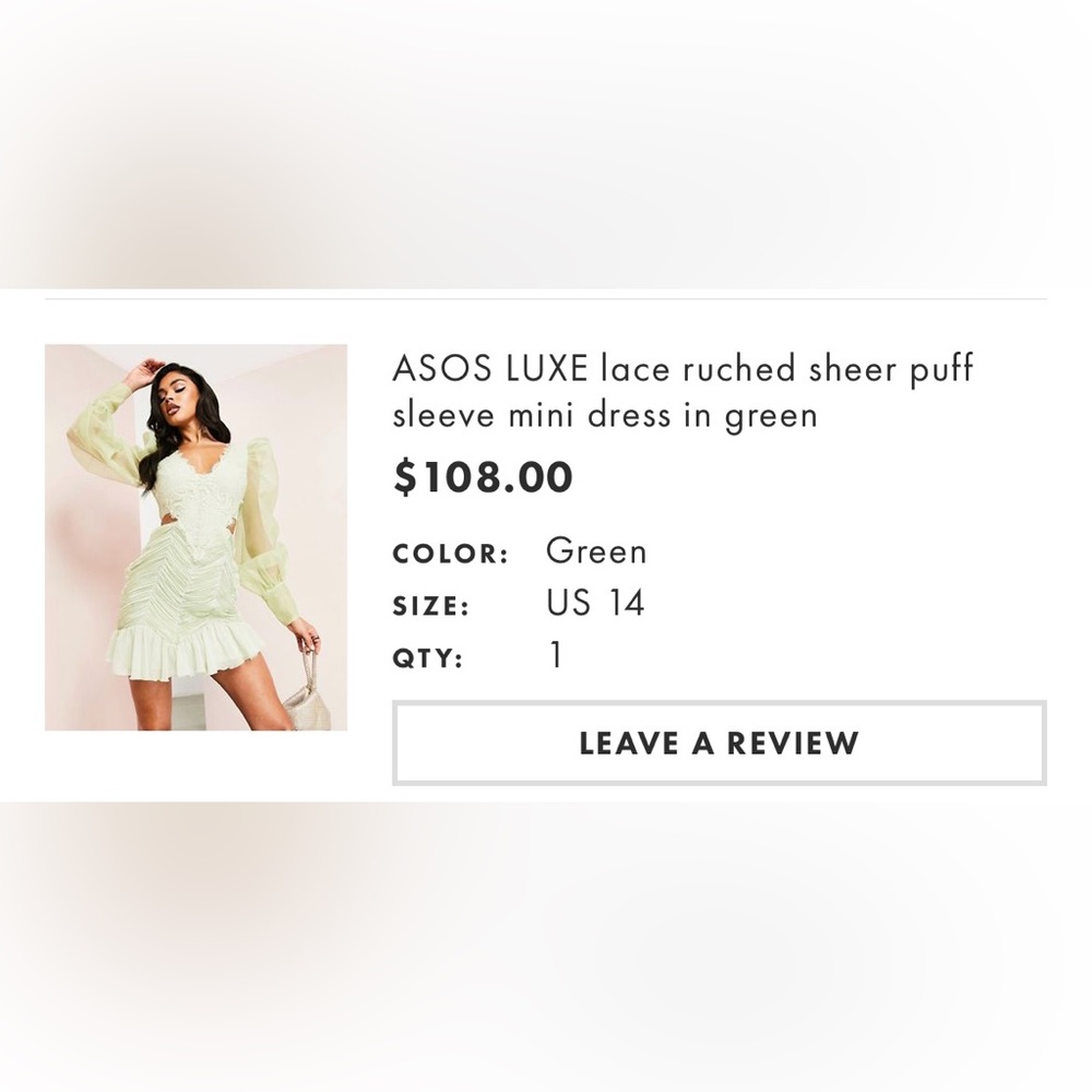 ASOS LUXE lace ruched sheer puff mini dress